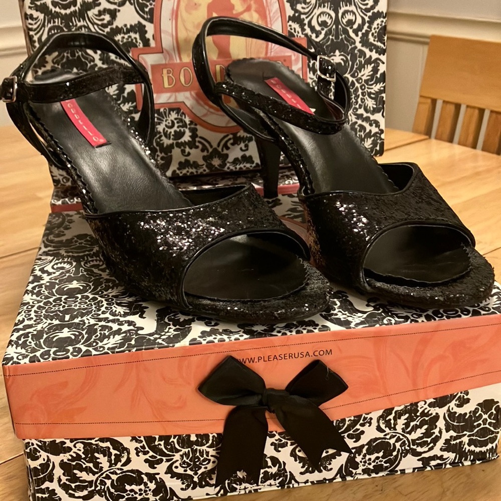 Bordello Pleaser Kitten Black Glitter 12M 42EU
